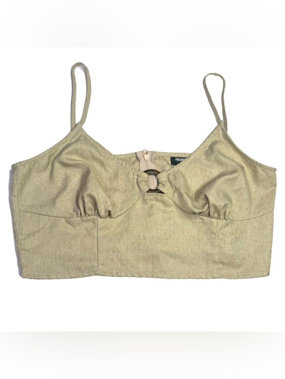 Beige Cropped Cami Ring Detail Structured Minimalistic Top Fashion Union